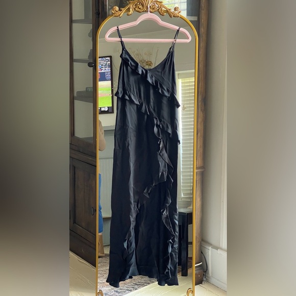 NWT The Kooples BLACK LONG SLIPDRESS with Ruffle Detail - Picture 1 of 7